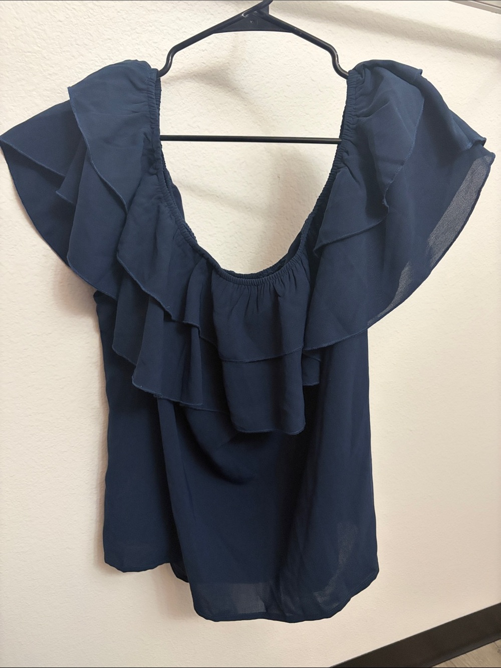 SHEIN Navy Ruffle Off-Shoulder Blouse